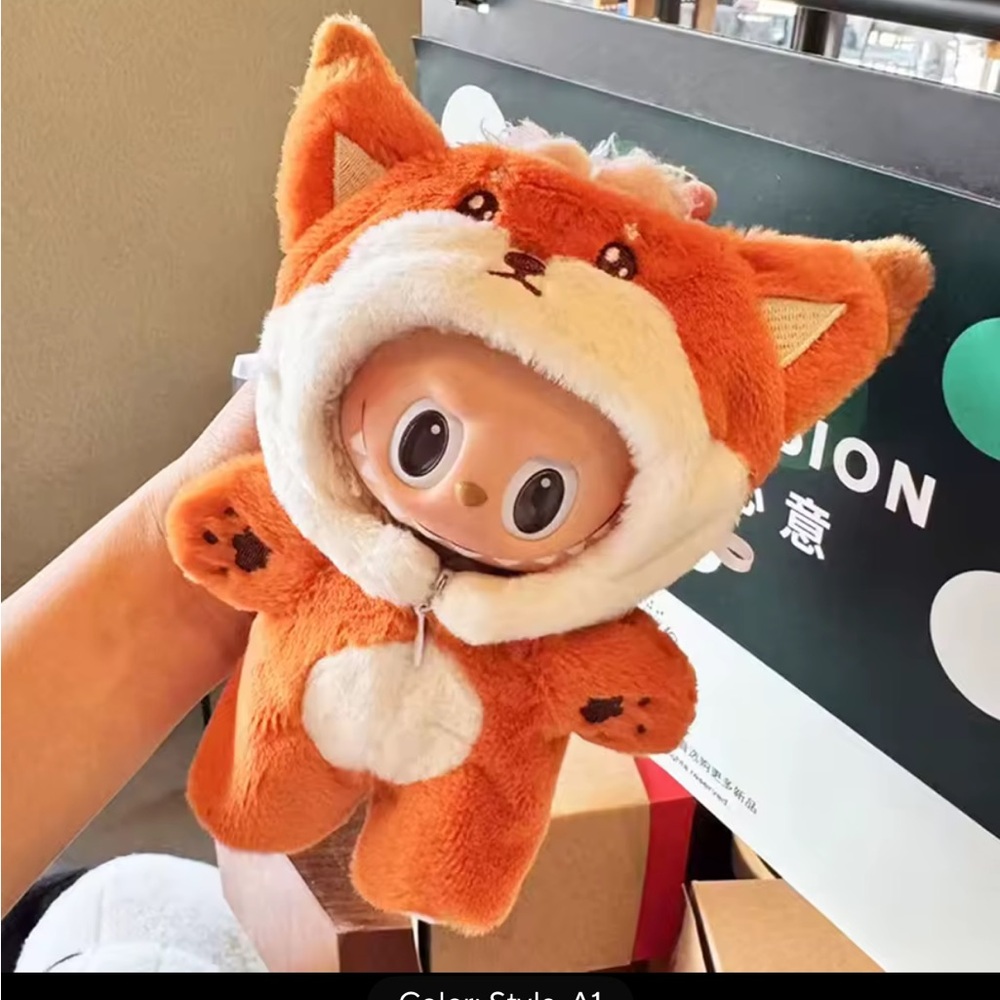 Labubu Adorable Fox Plush Outfit in  Orange and White